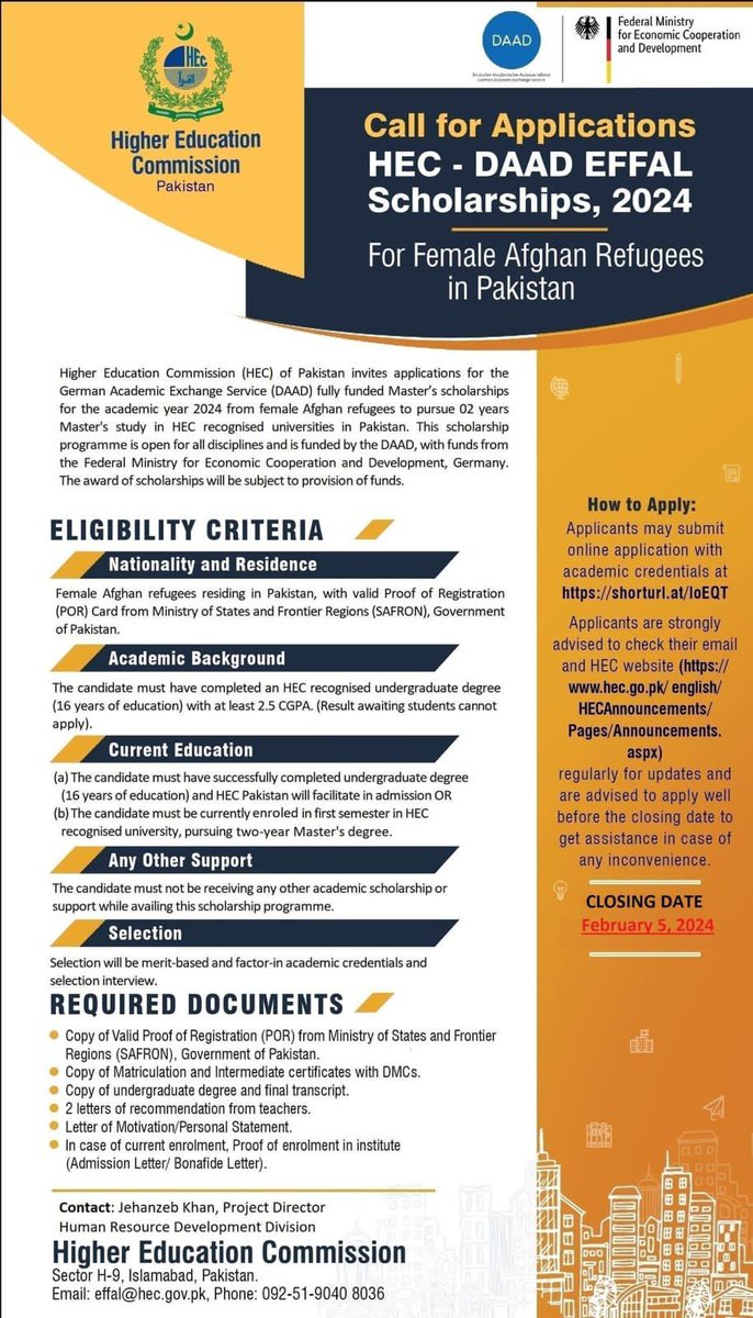 A good opportunity for Afghan students with a POR card.