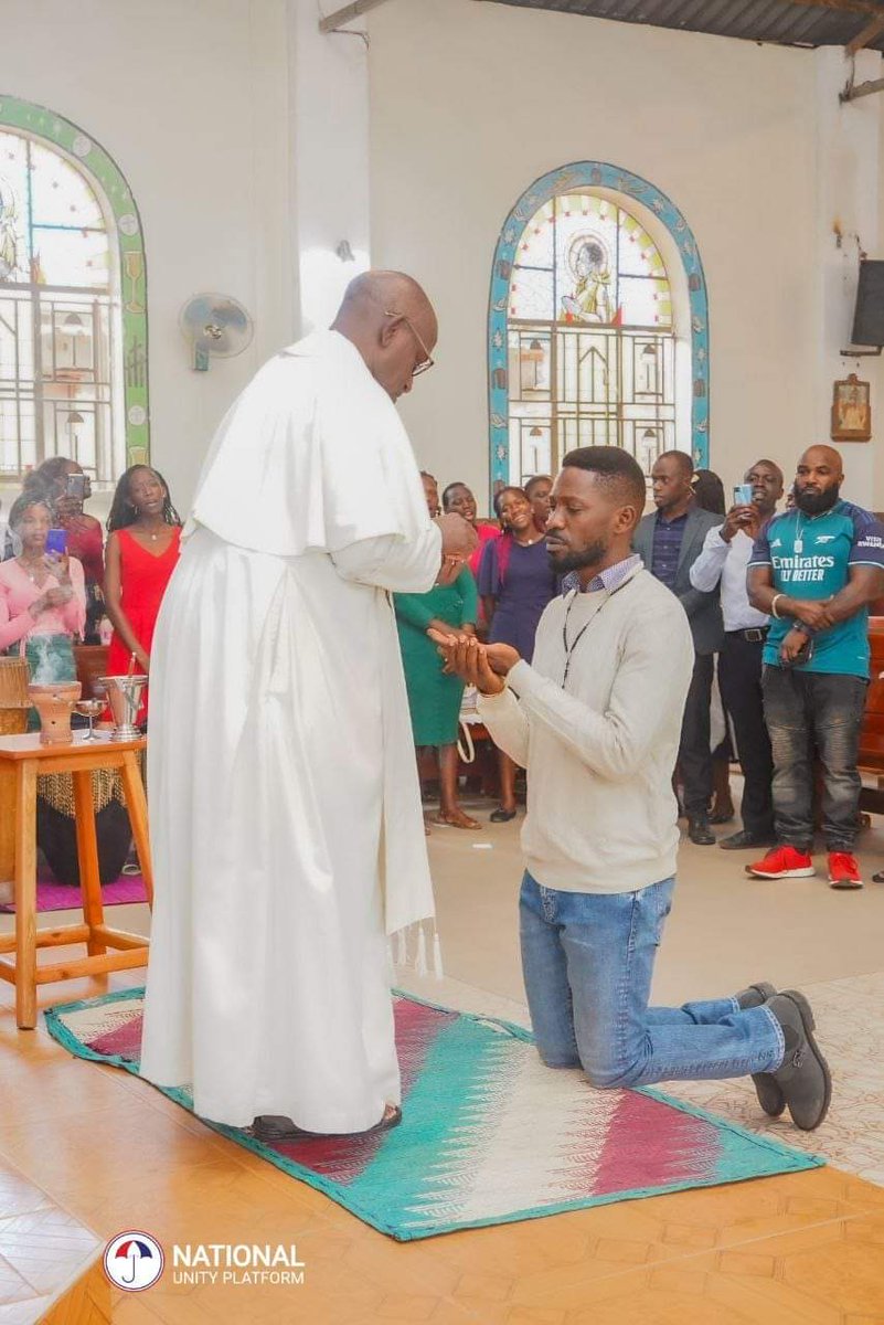 HEBobiwine's tweet photo. Despite the continued and increasing deployment at my home in Magere and the frantic efforts by the police and military to trace me and arrest me, I was delighted this morning to join other faithfuls at Jinja Karoli Catholic Parish in Kawempe. 

I am most grateful to Rev. Father Charles Kimbowa for welcoming and blessing me, and the entire Church for the warm reception and prayers. 

Even in situations of great trials and persecution, there is no better place to find comfort and encouragement than the House of God. 
And yes, there is no better feeling of safety than being amongst the people who love you and wish you well. Wishing you all a blessed Sunday afternoon.