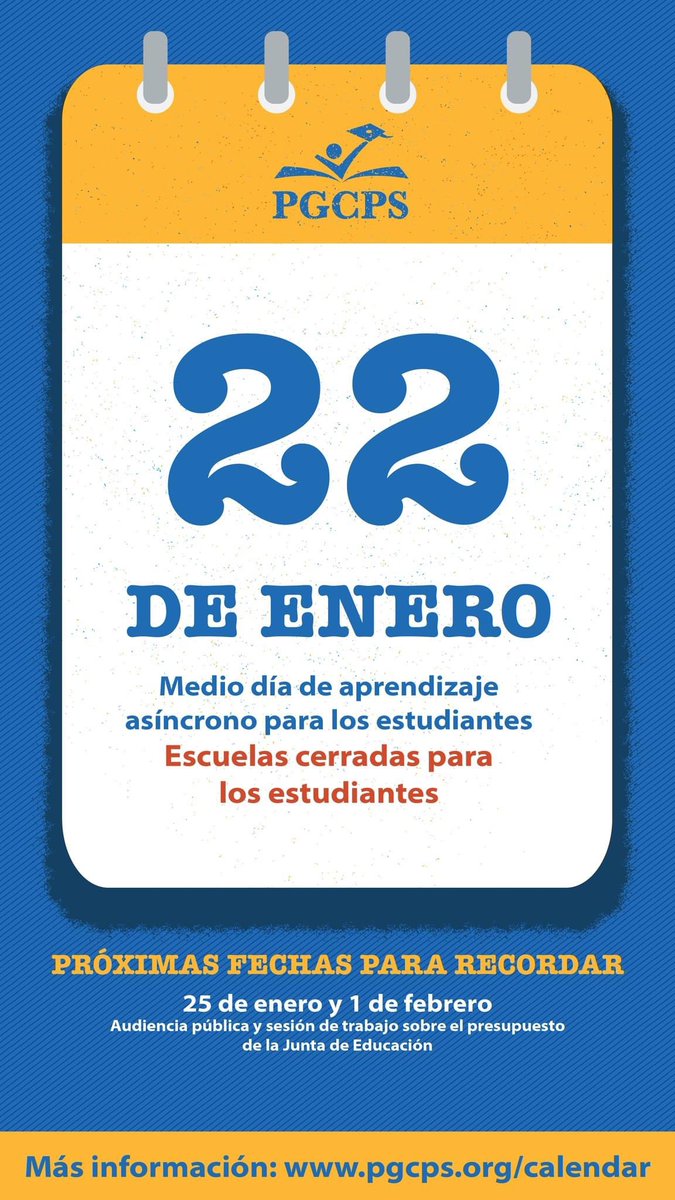 📅 CALENDAR REMINDER!📅 Monday, January 22 is a professional day for teachers and half-day of virtual learning for students. 

Schools are closed with no before/after care. 

Your child’s school will share details about the instructional schedule and virtual learning plan.
