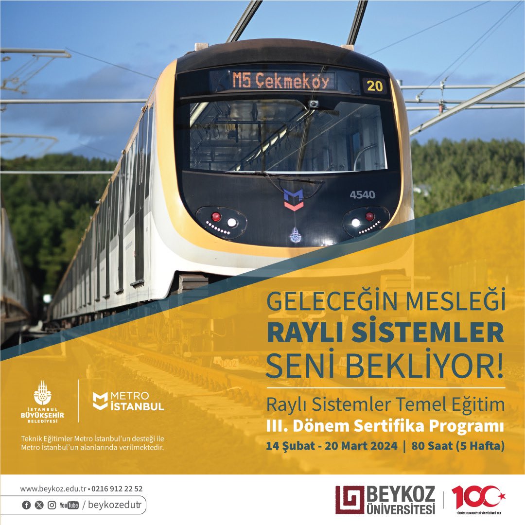 Başarı ile tamamlanan l. Dönem Raylı Sistemler Temel Eğitim Sertifika Programı’nın lll. dönem başvuruları açıldı!🚈

Geleceğin sektörü raylı sistemlerde eğitim almak için yom.beykoz.edu.tr’yi ziyaret edebilir veya 0216 912 22 52’yi arayarak bize ulaşabilirsiniz.☎️