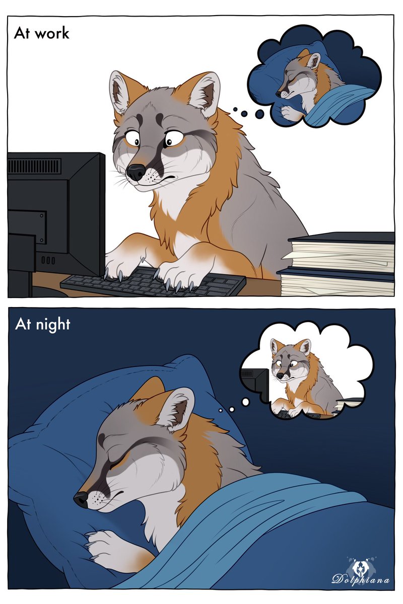 Adult life. Work, sleep, repeat. So much fun.

#comic #greyfox #foxart