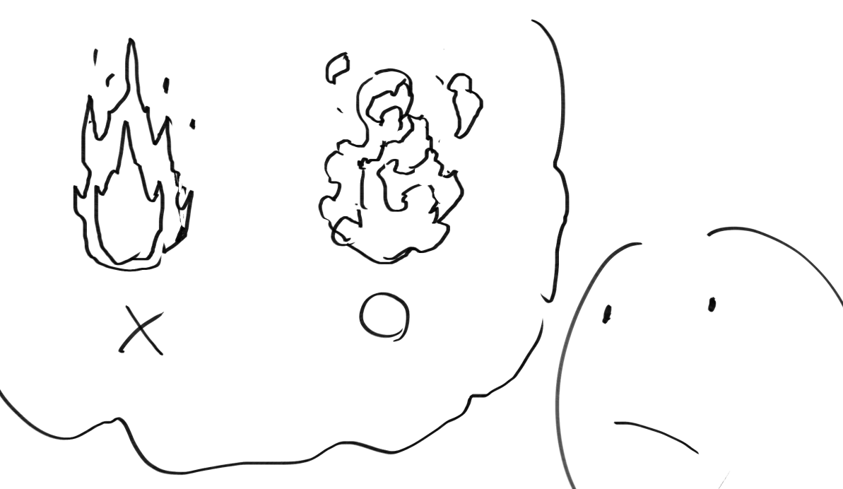 こうやって見ると炎ってあんまりトゲトゲしてないっすよね('ω`)まぁ何が燃えてるかとかデフォルメの度合い次第なんだろうけど