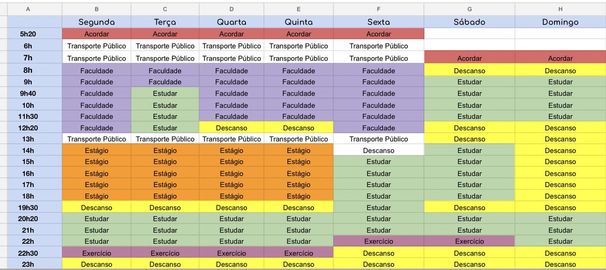 studyfran's tweet image. fiz meu planejamento semanal ❤️

- não coloquei cor no transporte público pq não merece!

- horários picotados de acordo com a minha rotina

- muito descanso no domingo pq é o dia que passo com meu namorado &amp;lt;3

vou intercalando com checklists diários os tópicos pra estudar
