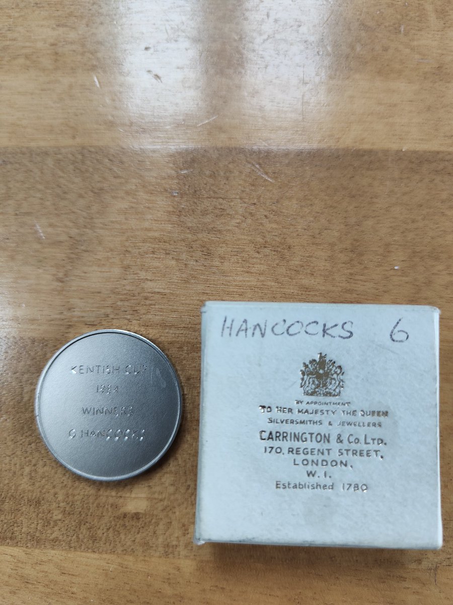 GeoffHancocks's tweet photo. @UKArmedForcesFA @UEFA @FIFAcom @VictoryTrophy @ForcesNews @BFBSSport @iPROHydrate @SystematicGroup @_ArmourCo @NAVYfit @ArmySportASCB @HQRAFSport @Armyfa1888 When we won the Kentish in 1984, under Alfie Coulton &amp; Major Dobson, we were all given a silver engraved coin with squad numbers on the back. It was the 1st time we had won it for some time,  as we played against French &amp; Belgique pro footballers conscripted to their militaries. https://t.co/tkL3J1jS63