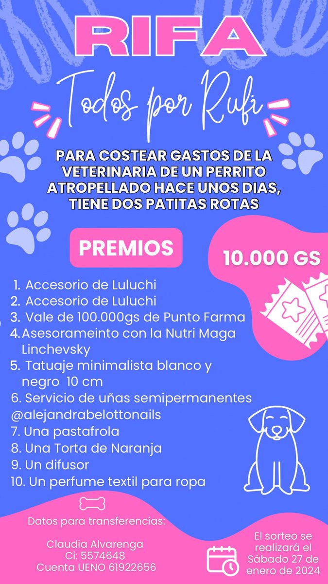 Le bauticé Rufi y estos son los premios que donaron para el hasta ahora. Compren na amis, 1 si compras ya suma. 10.000 gs ❤️🙏