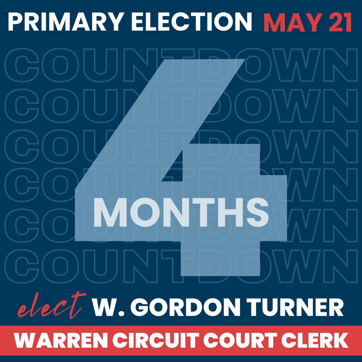 TurnerForClerk's tweet photo. We are FOUR months from the primary election! Thank you to all of the Warren County citizens who have followed along as we kicked off this campaign! I look forward to getting to know even more of you over the next four months!
https://t.co/bidrdhqNHv https://t.co/kcDLDeft2a
