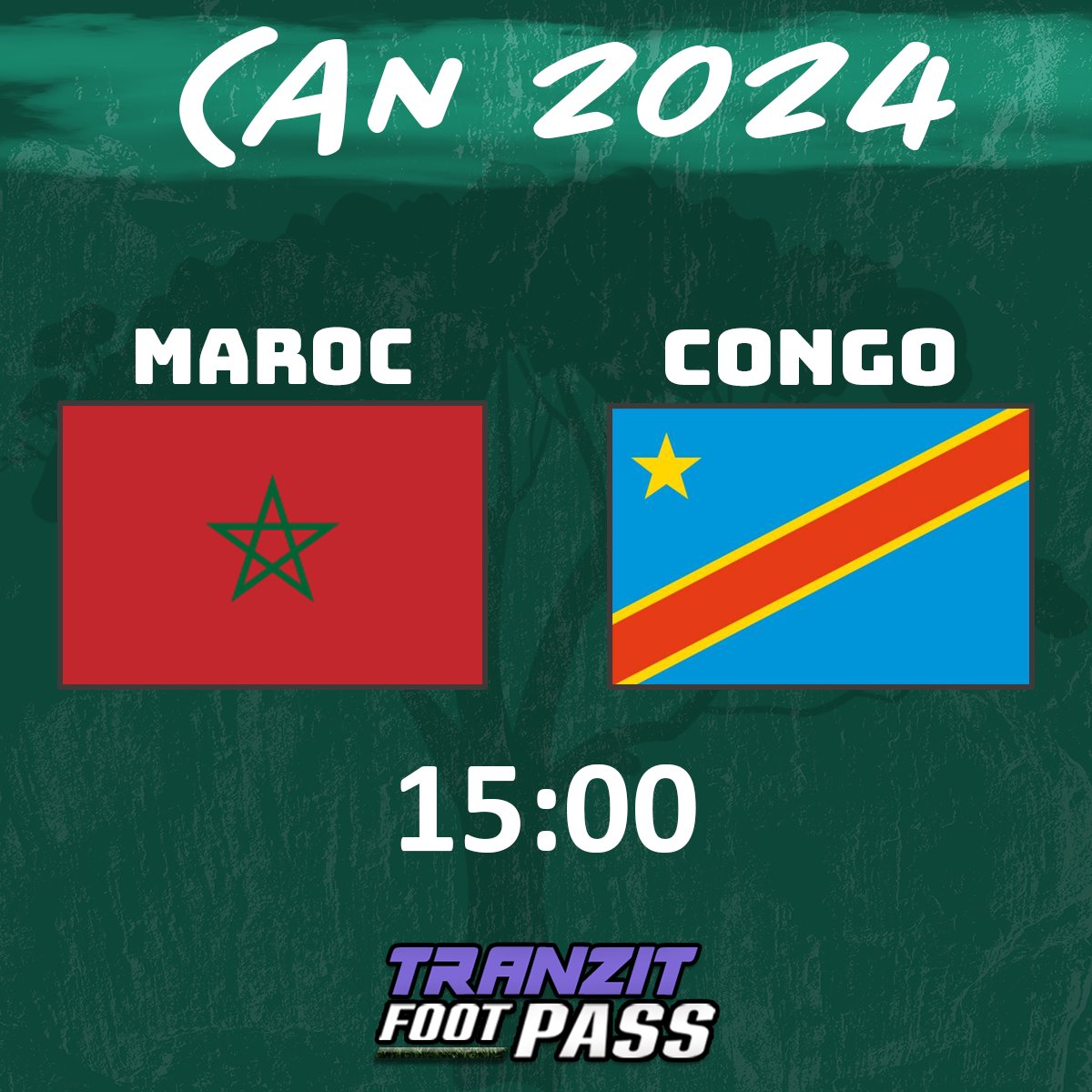 _Tranzit's tweet photo. ⚽TRANZIT FOOT PASS⚽

🔴🟢 MAROC  - RD CONGO🔵🟠

🔴Début du Live à 15h !🔴

♻️RT x Follow pour visionner gratuit!

🔗 Lien en bio 🔗

#CAN2024 #MARRDC  #Live #free #StreamingNow https://t.co/MSS555JI84