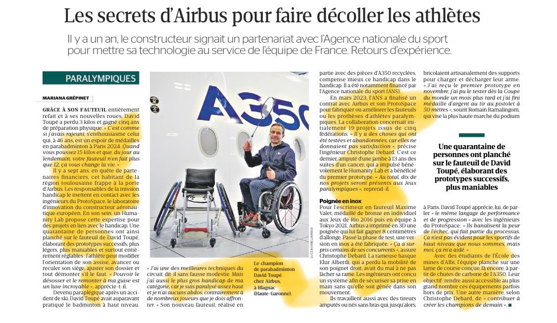 A lire ds @LaTribune Dimanche auj, comment Airbus aide les athlètes paralympiques français à préparer les #JO2024 #autopromo