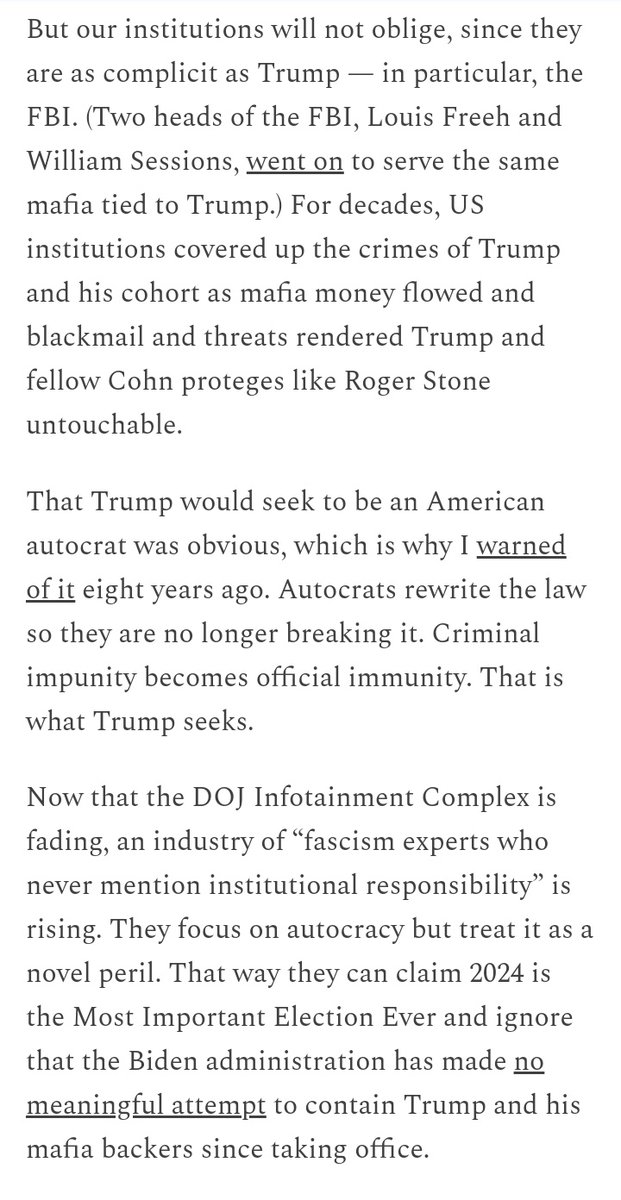 Trump is a career criminal. 

The US is a mafia state. Its institutions serve transnational organized crime.

And a vast propaganda apparatus exists to protect them.

Learn the truth: sarahkendzior.substack.com/p/americas-leg…