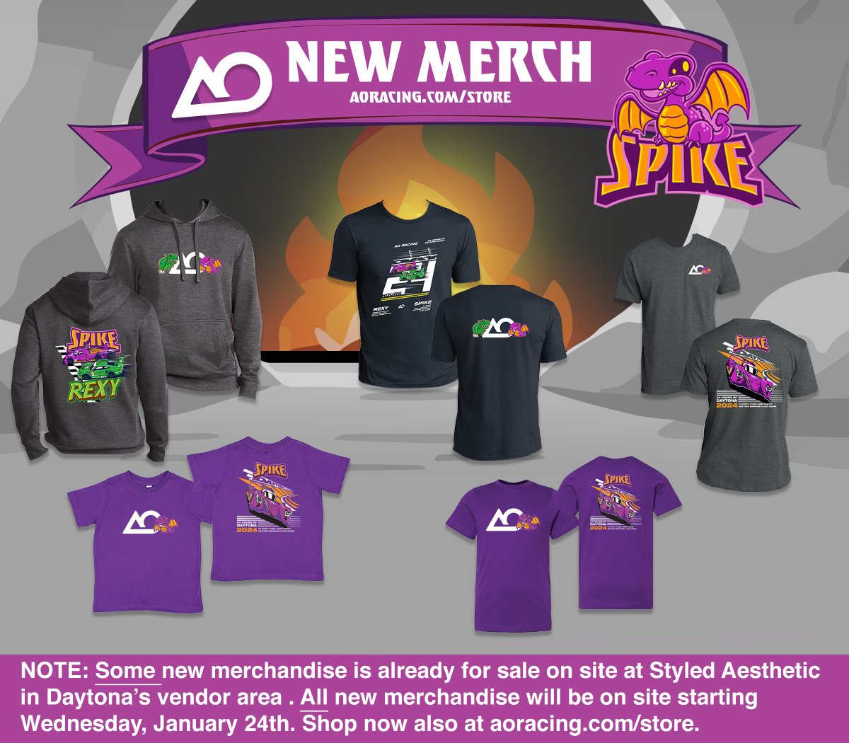 NEW MERCH! We know we said we'd launch on Tuesday, but we couldn't wait! If you're onsite at @DAYTONA, Rexy plushies and ski hats for both characters are for sale at @StyledAesthetic with last year's merch. New merch arrives Wednesday! Shop online now: bit.ly/3EWsHrv