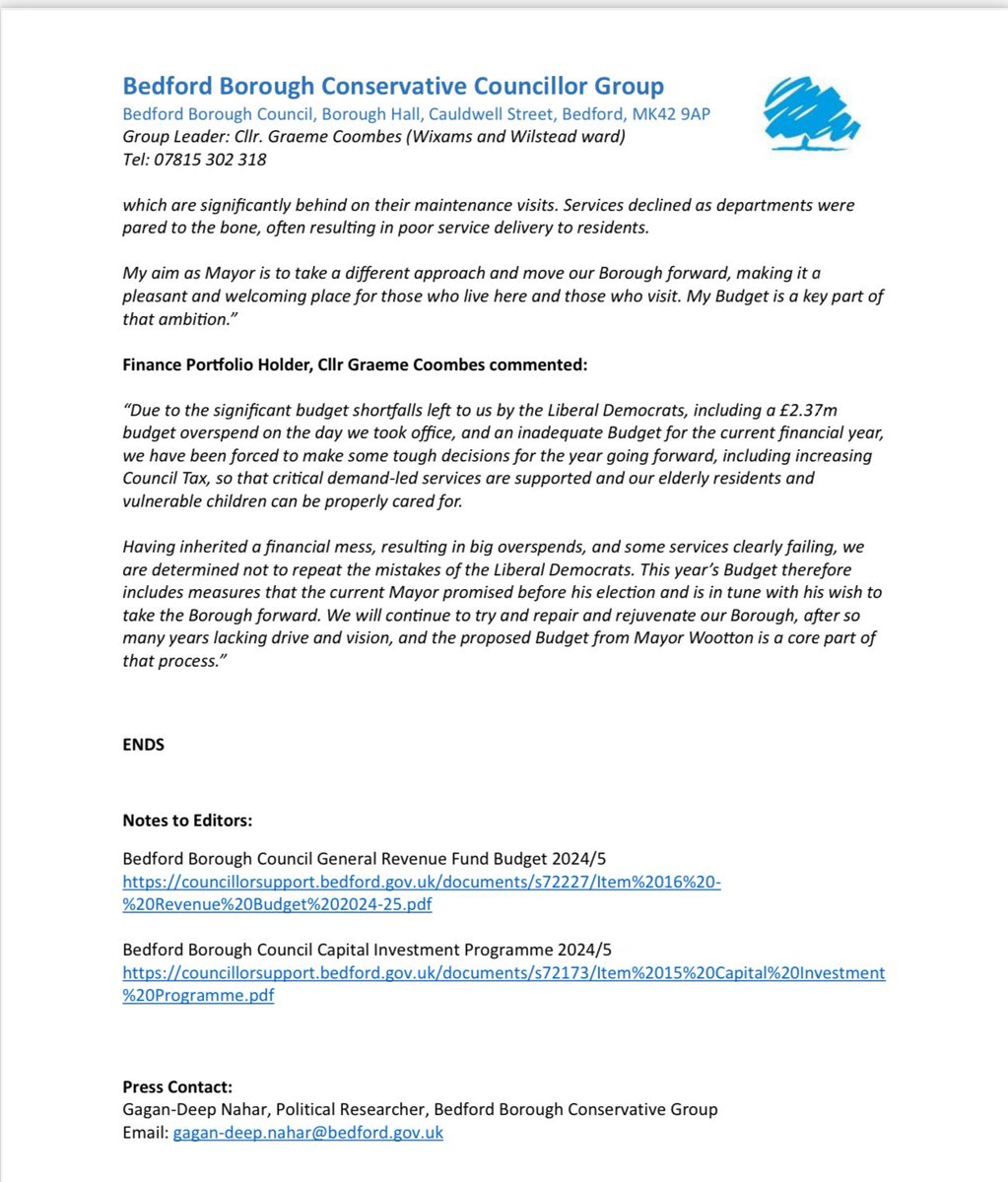 👍@BedfordTories publish their first budget since replacing the Lib Dems, with ambitious plans to re-invigorate the Borough. Positive programme of investsment in schools and GP surgeries, which we know from #MidBedfordshire doorstep discussions are priorities for residents👇👏