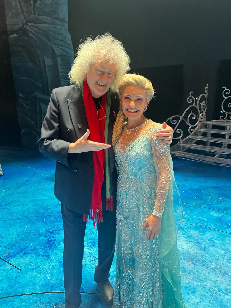 From one Queen to Queen! So lovely having my friend and rock legend @brianmaycom in Arendelle with us this afternoon. Thank you Bri for spending so much time with this incredible company 🩵❄️