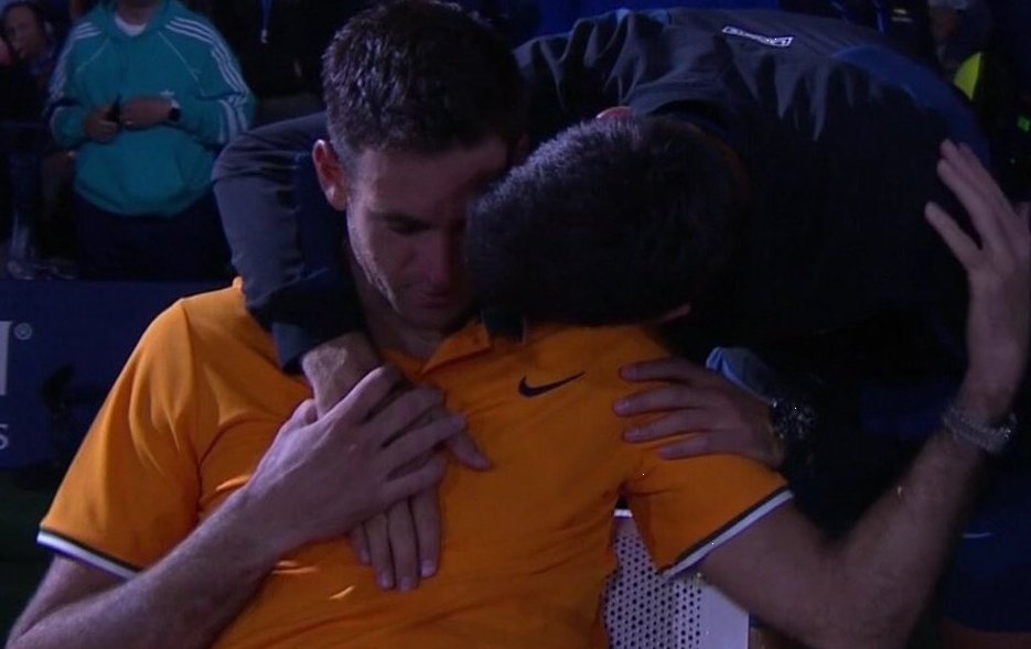 DjokovicFan_'s tweet photo. Throwback to when Novak Djokovic showed amazing sportsmanship by consoling Del Potro after the US Open 2018 final and bringing a smile to his face amid the agony of defeat.  

“Novak is a friend that tennis gave me. During that hug he told me that I was an inspiration for him and that he admired how I came back and that beyond the sadness I should feel proud and enjoy how much people love me. I will remember his words forever.” ❤️