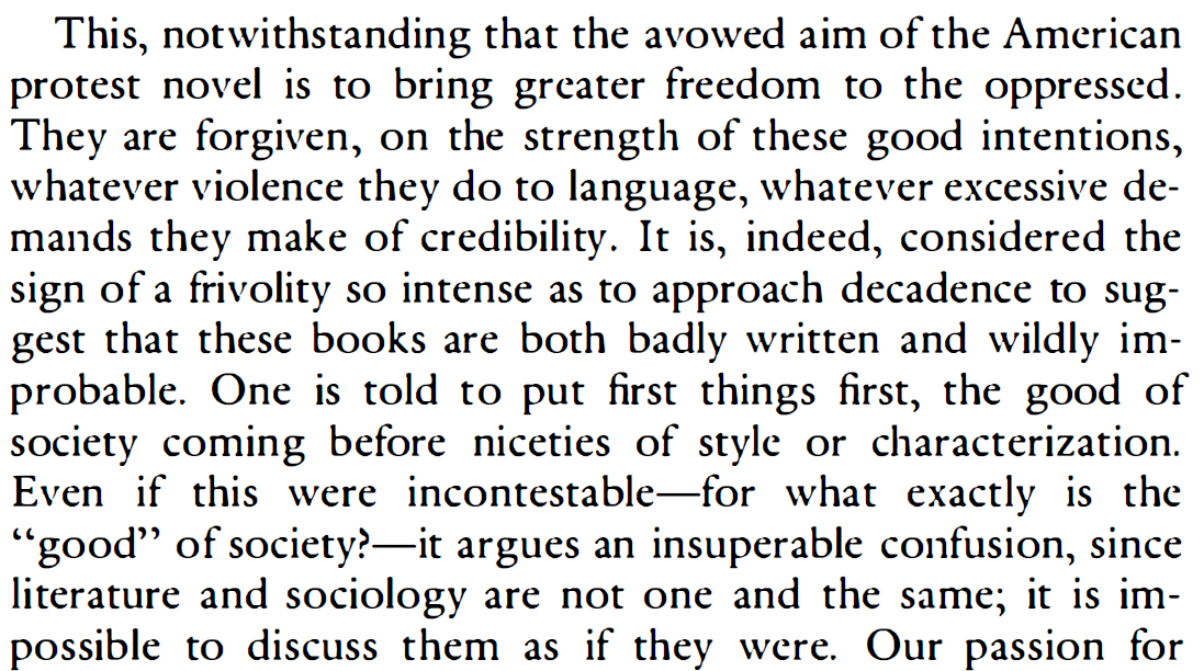 James Baldwin famously attacked this approach to art in Everybody's Protest Novel, arguing against the conflation of literature &amp; sociology &amp; the elevation of message over aesthetic concerns. DuVernay's film is a literal attempt to turn a sociology book into a narrative drama.