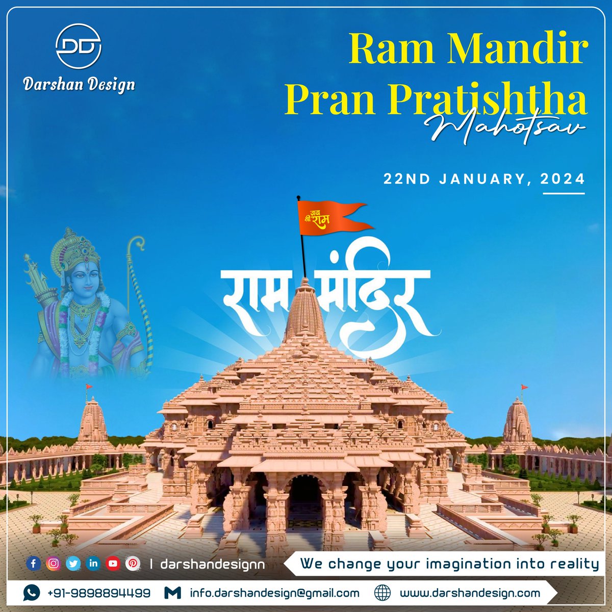 darshan_designs's tweet photo. Wishing everyone a blissful celebration as Ayodhya witnesses the divine homecoming of Lord Ram.
Let's welcome this day together.

Contact us: +91-9898894499
Visit: https://t.co/4Jdnmay734

#jaishreeram #22january2024 #ayodhya #ayodhyarammandir #diwali #narendramodi #rammandir https://t.co/Zqwn7JRa9h
