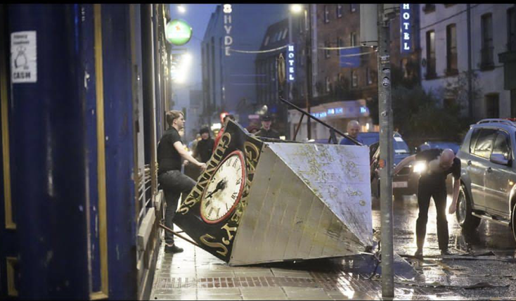 The clock tower at Garveys at No 13 in the Square has fallen down in the high winds. Fortunately nobody was injured when it crashed to the street.Pic: Galway City Photographs #StormIsha