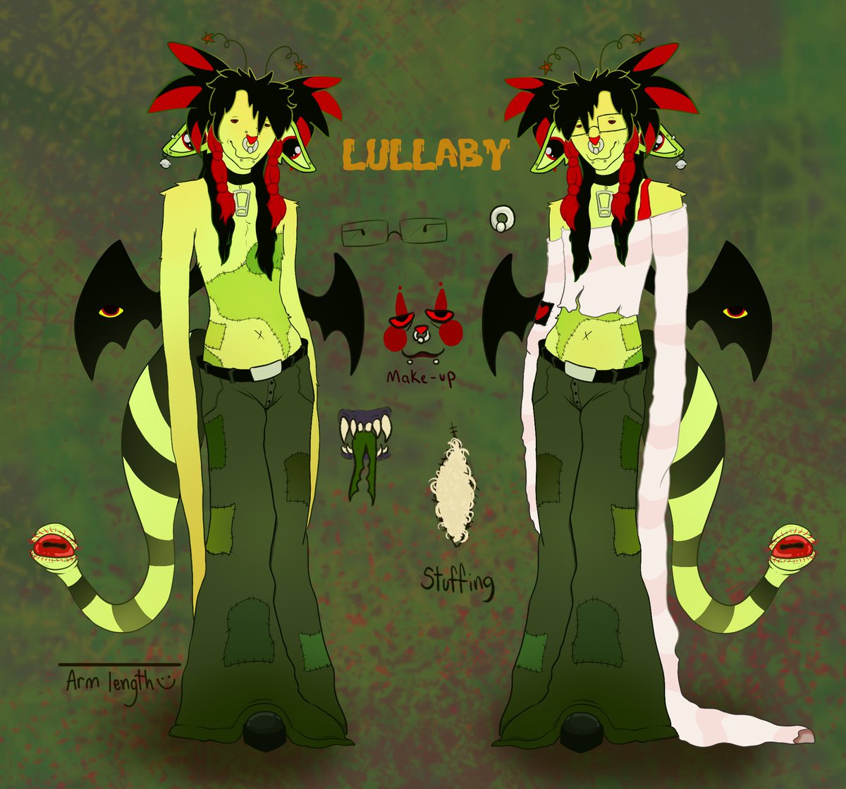 SwampZom's tweet photo. Hello! I haven't been posting for a *whilee*.. Sorry about that lol. I'm going to try to get back to posting as much as I can! 
Here's a piece I did of my OC, Lullaby! 
#digitalart #originalcharacters #grunge #goth #plush https://t.co/3eeeCnggY2