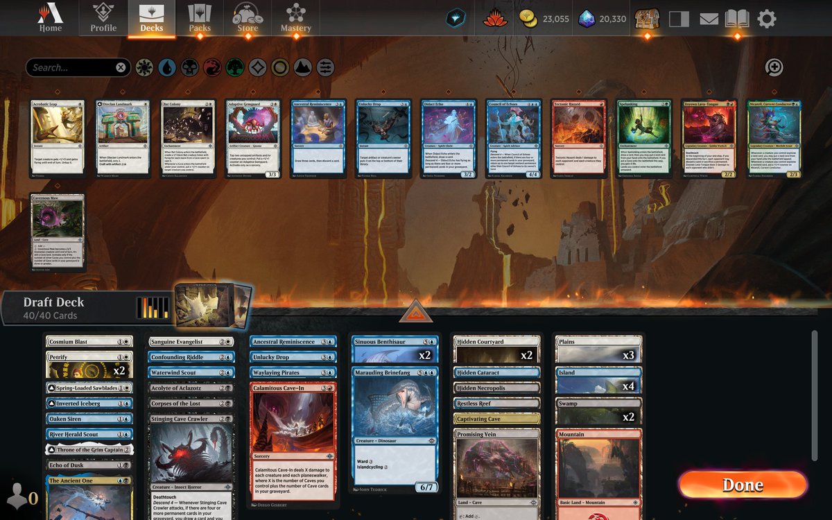 4-0 in draft 1 of the arena open day 2. Deck was overall very challenging to play and every match was extremely tight. Somehow beat a very strong RW deck with Inti by milling them out game 2 and throning them game 3.