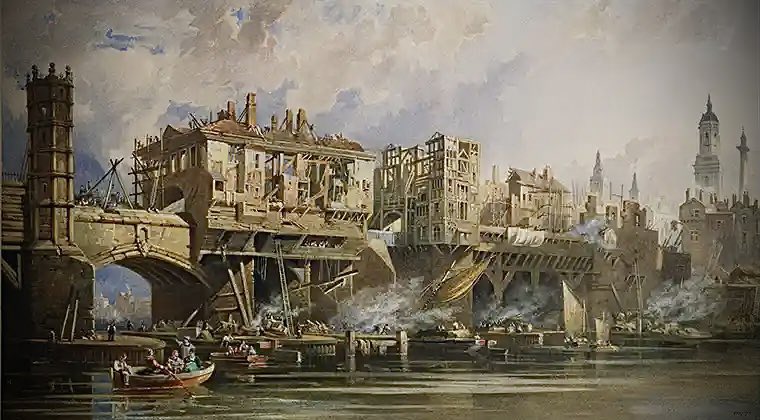 Love this image of old London Bridge ‘falling down’. Historically speaking the bridge was in a state of falling and rebuilding most of its life, and it features strongly in my new #WarsoftheRoses book published this autumn by the @TheHistoryPress