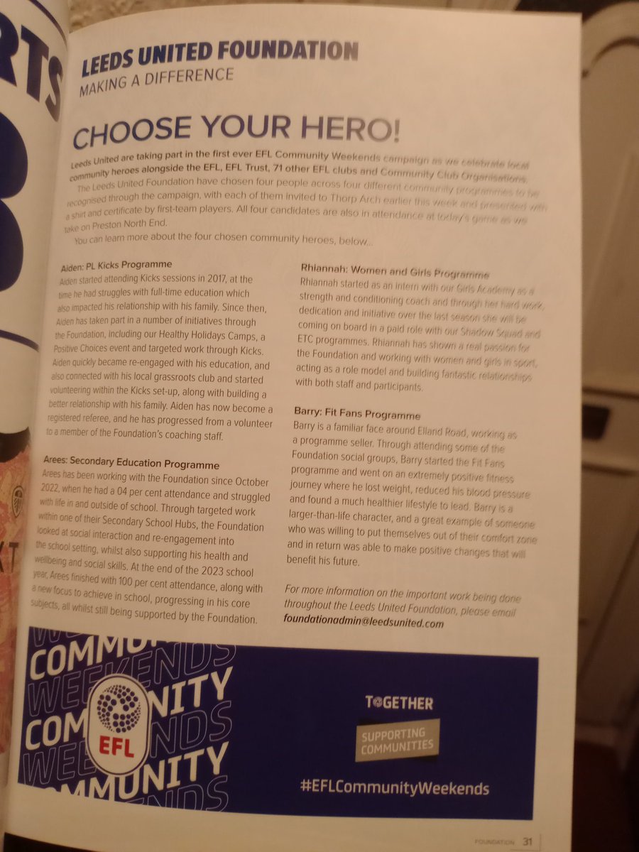 In the Leeds United programme today The Community Heroes