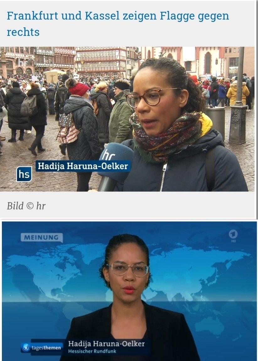 Die von der Hessenschau bei der 'Demo gegen Rechts' in Frankfurt interviewte Demonstratin arbeitet beim Hessischen Rundfunk. #ReformOerr #OerrBlog