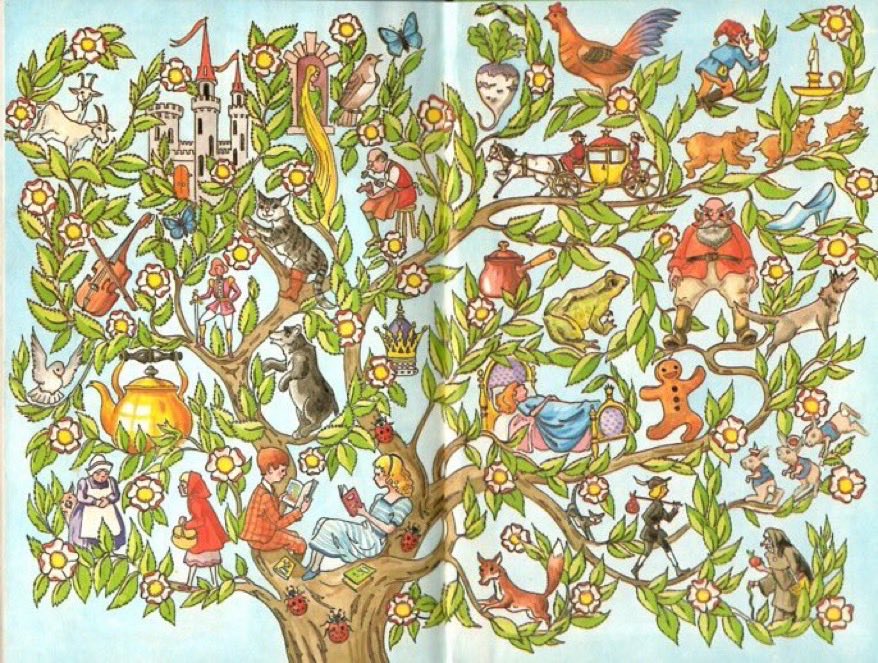 LBFlyawayhome's tweet photo. Ladybird endpapers. 
‘Fairy tale’

(Artist: Brian Price Thomas) https://t.co/y4lZKAPxio