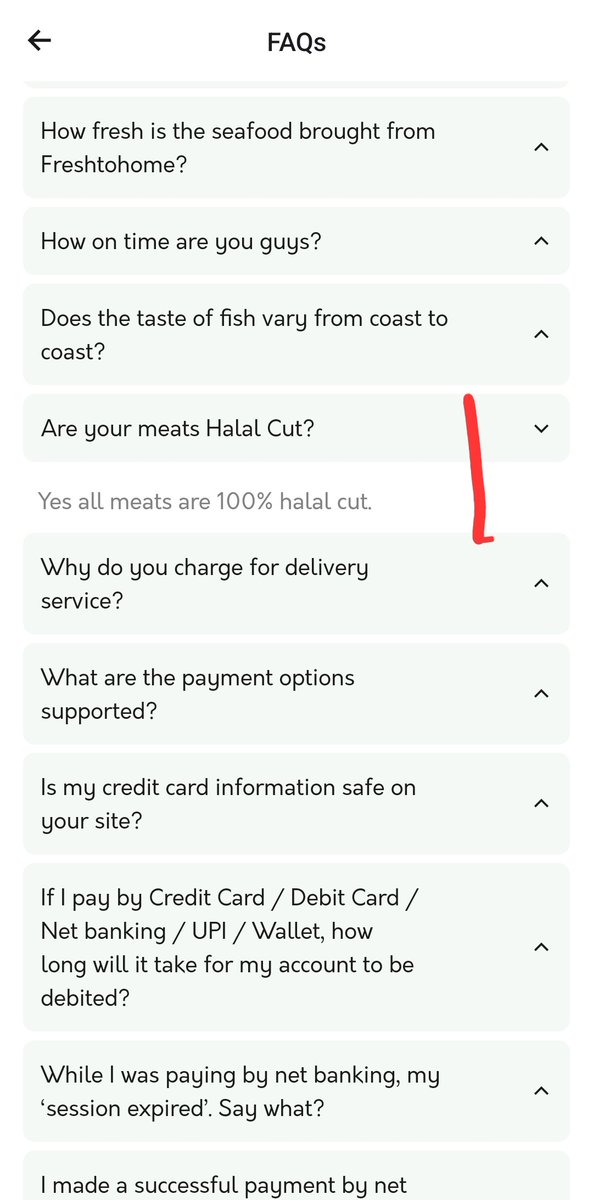 SurakshaWelfare's tweet photo. @ByRakeshSimha This is a screenshot from extract of FAQs of @myfreshtohome, the non-veg products online supplier. They are very clear that all meats supplied by them are #Halal cut. We must boycott #HalalCut meats & meat products & insist on #JatkaCut meat only. Let's boycott #FreshToHome. https://t.co/XWoFIXlZyx