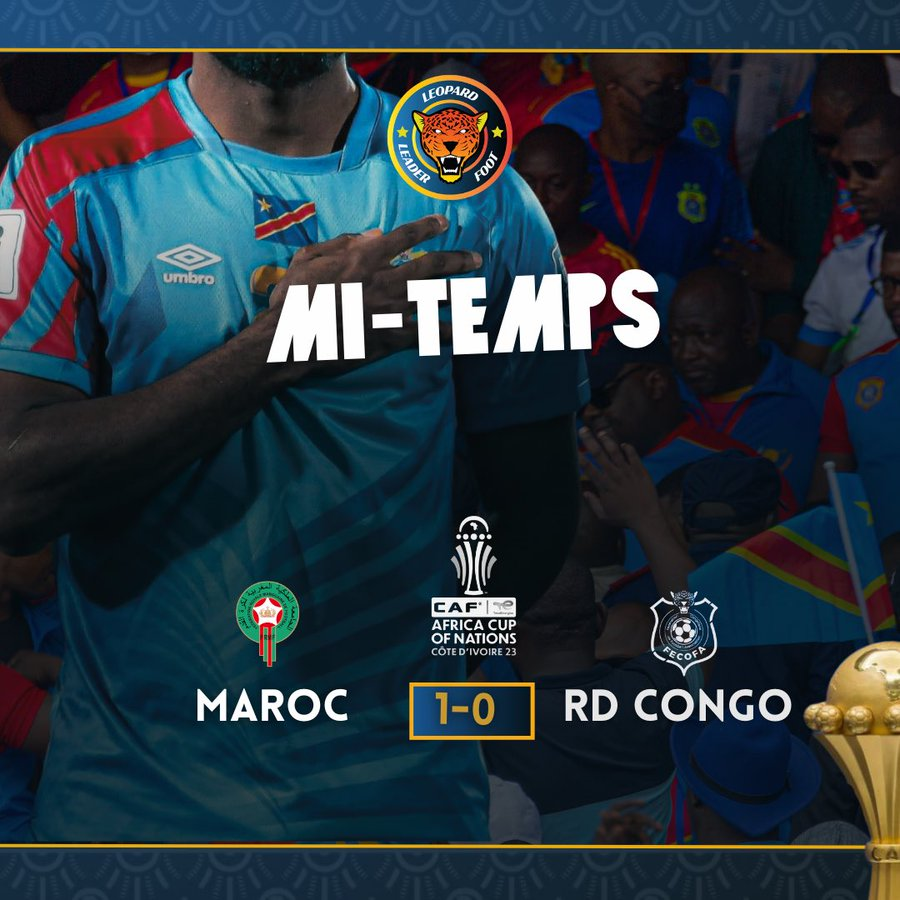 mediacongo's tweet photo. #CAN2023 #MARRDC: Les #Léopardsfoot sont menés 1-0 par les Marocains des Lions de l'Atlas. Cedric Bakambu a raté un penalty qui aurait permis à la #RDC de revenir au score. https://t.co/FaA5C5zgge