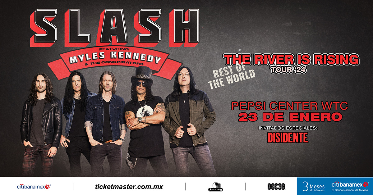Disidenterock's tweet photo. ¡Ciudad de México! Nos vemos este martes, estamos muy entusiasmados de abrir la presentación de @Slash   
Feat. Myles Kennedy &amp; The Conspirators.
.
Pepsi Center WTC
23 de enero
#TheRiverIsRisingTour https://t.co/0J8XtYBAa8