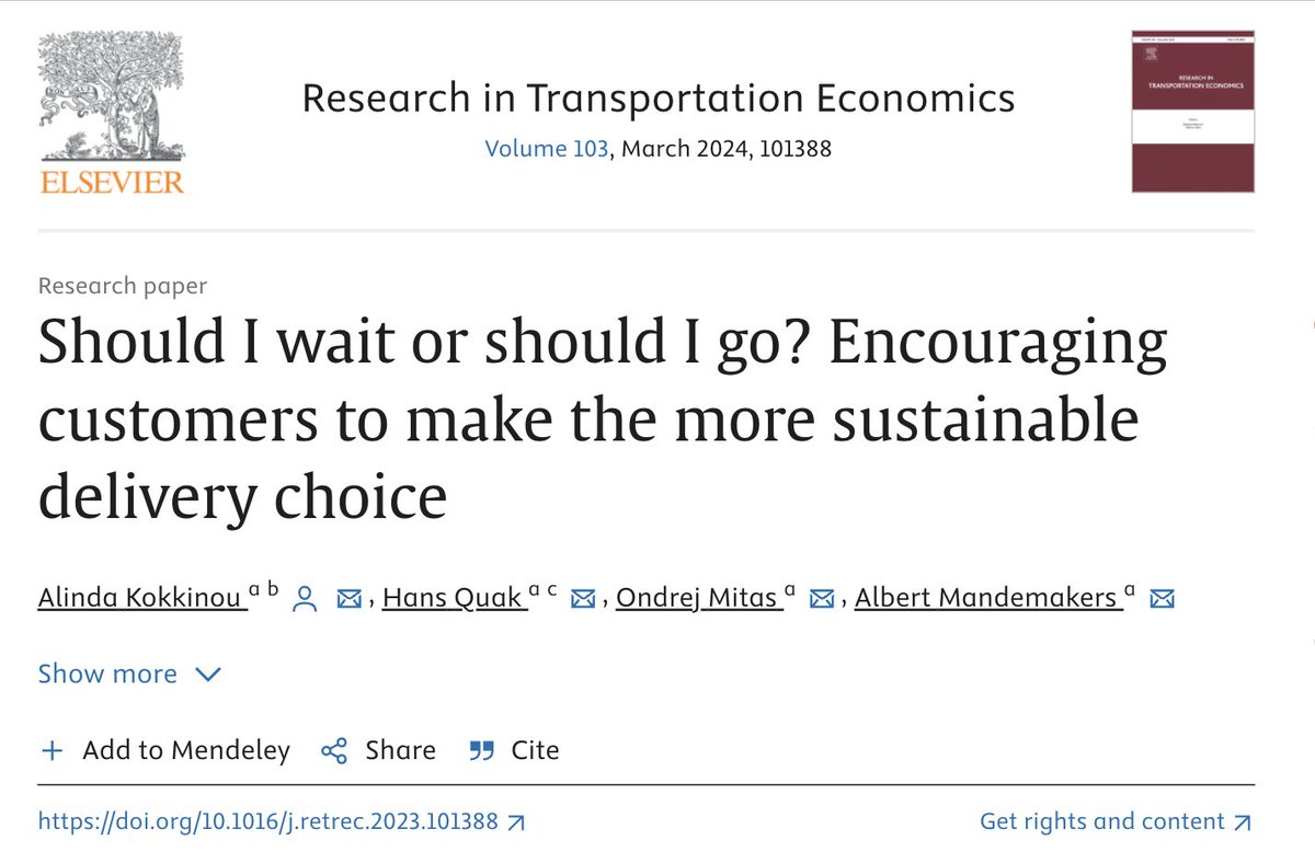 New study examines ways to encourage sustainable package delivery. Answer: Instead of telling people that that waiting is more sustainable, charge them extra for fast/next-day deliveries. doi.org/10.1016/j.retr…