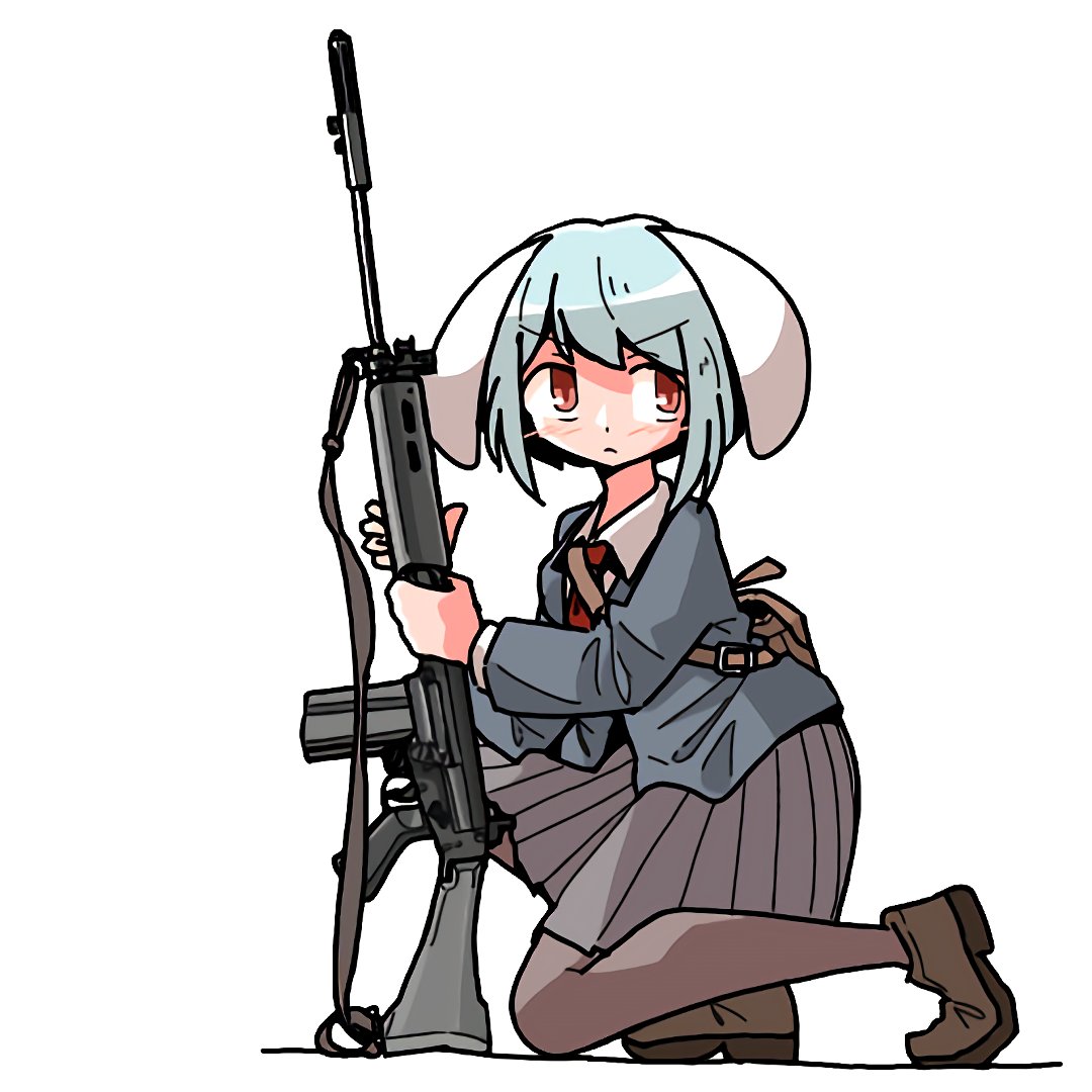 reisen (touhou bougetsushou) 1girl weapon solo gun skirt animal ears rifle  illustration images