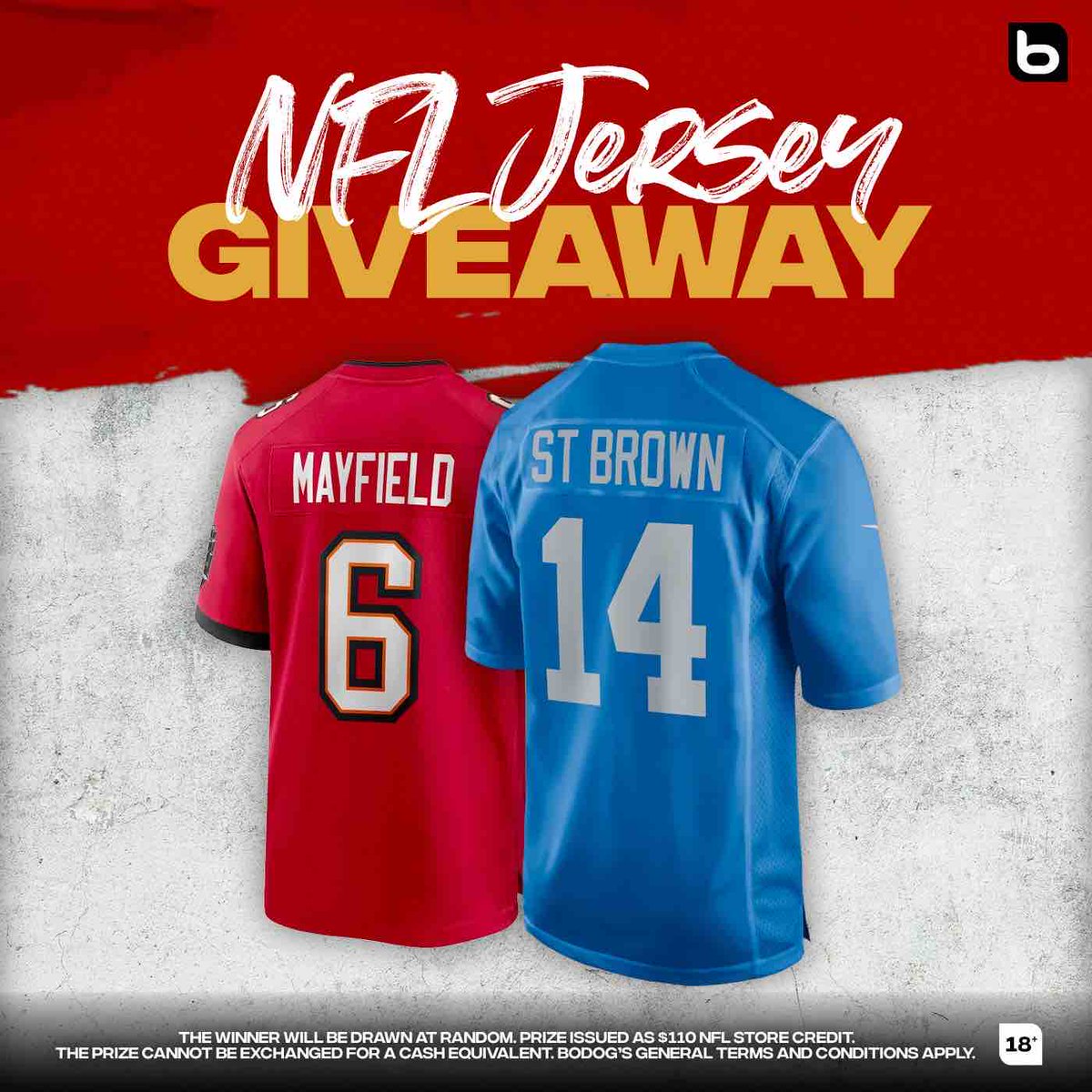 BodogCA's tweet image. 🚨🏈  BODOG NFL  JERSEY GIVEAWAY!

Who wants a FREE jersey? 🙋

🔁 this and tell us who will score the first TD in today’s Bucs vs Lions matchup and if you guess correct,  you’ll be entered into the draw for an NFL jersey!

#TBvsDET ➡️ bit.ly/BodogFootball