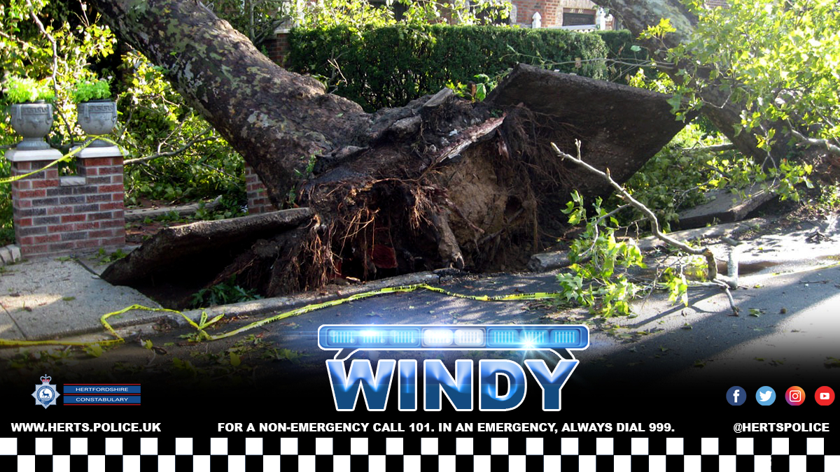🌧️Drivers in #Hertfordshire are reminded to stick to main roads as #StormIsha arrives.  Pedestrians are also advised to be extra cautious with heavy rain and high winds expected.  Only call 999 in an emergency.  You can report incidents online orlo.uk/8F72r /call 101.