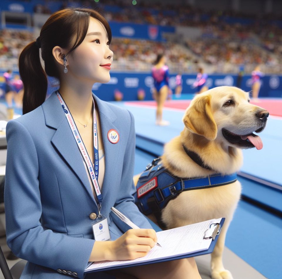 The new standard for College gym judges.  Companion seeing eye dogs!blob: