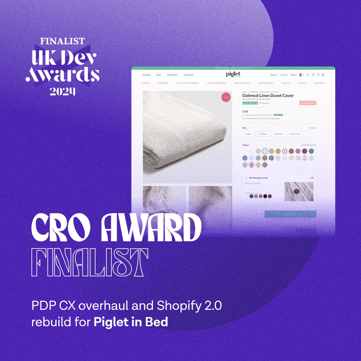 🗣️We're finalists for 3 categories at the #UKDevAwards 2024 🥳

1️⃣ Best Site Migration with Peggs &amp; Son
2️⃣ Ecom Site of the Year with Alpkit
3️⃣ CRO Award with Piglet in Bed

We can't wait for the awards and best of luck to all the finalists! 

 @dontpanicevents

#Ecom #Awards