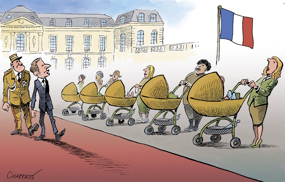 Réarmement démographique?... #rearmementdemographique - © Chappatte dans #LaTribuneDimanche aujourd'hui. Dans les kiosques en France, CH et Belgique. 👉 chappatte.com/fr/images/rear…