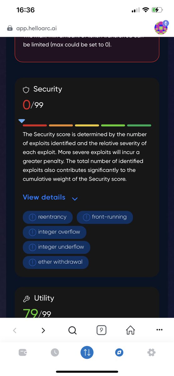 $KMN rugged very recently and its literally written all over their smartcontract. A whopping 0/99 security score by the AI audit in <a href="/DeFi_ARC/">ARC (old)</a> swaps would have saved anyone the trouble. Start auditing today its completely free to use🧠