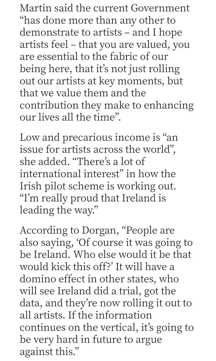 scottsantens's tweet photo. An artist in Ireland's basic income pilot: "This pilot has changed my career. It came at a point where I was beginning to seriously question the sustainability of being an artist in Ireland. It has allowed me to think more ambitiously, to plan better, take more artistic risks." https://t.co/rw6EWTfEJJ
