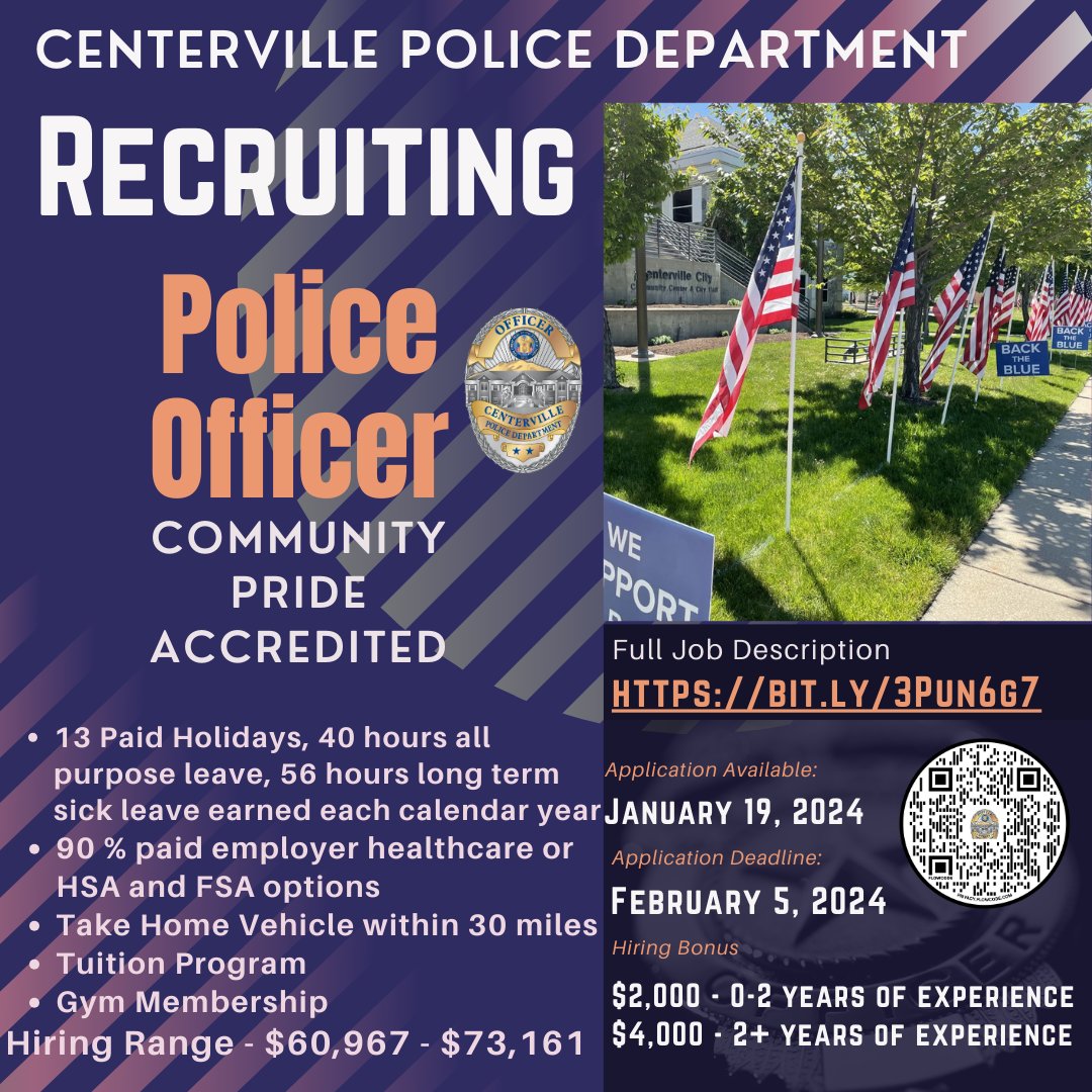 Apply today - centervilleutah.gov/Jobs.aspx
