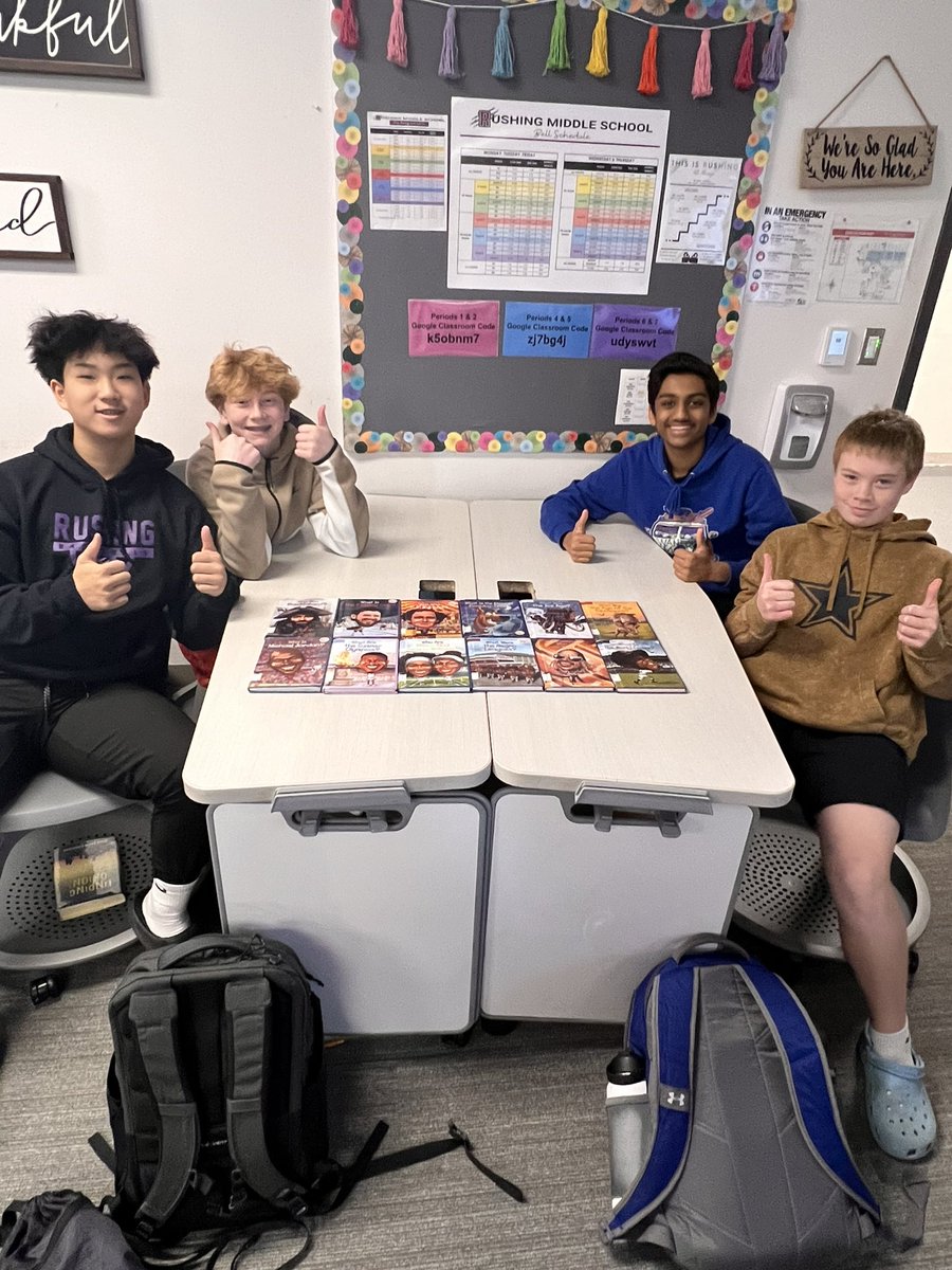 StaffordClass's tweet photo. Persuasive product commercials aimed at various audiences and some of my boys so excited to show me what they came back from the library with!! Happy heart on a wonderful Friday! #AllAlways @ProsperRushing @Calhoun_RE https://t.co/WkZVe4UiDm