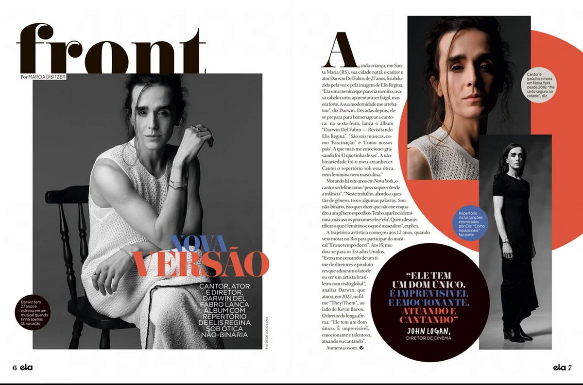 Jornal O Globo | Caderno Ela: Darwin Del Fabro na coluna Front por Marcia Disitzer.
#newalbum #comingsoon #elisregina #mpb #nonbinary #theythem #bossanova #queer