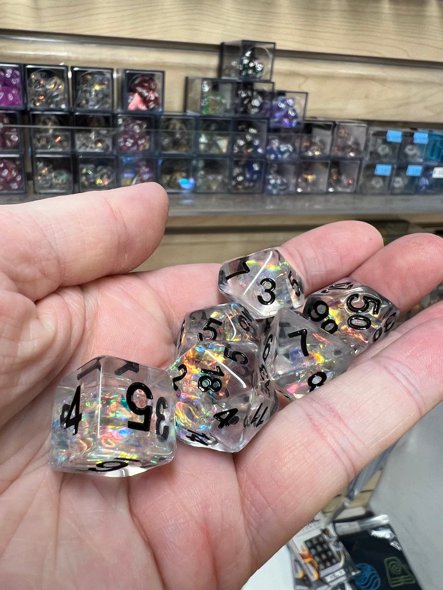 WeekendAnime's tweet photo. Shiny math rocks- OOOOOH. New dice in stock! #dice #shinymathrocks #dicegoblin #itsnothoarding #flgs https://t.co/baK6Ofv06e