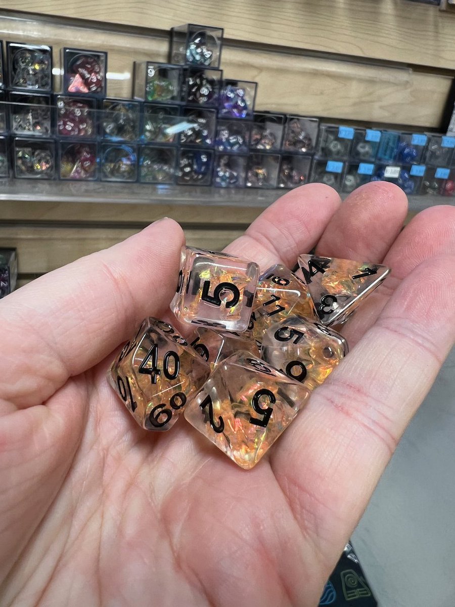 WeekendAnime's tweet photo. Shiny math rocks- OOOOOH. New dice in stock! #dice #shinymathrocks #dicegoblin #itsnothoarding #flgs https://t.co/baK6Ofv06e