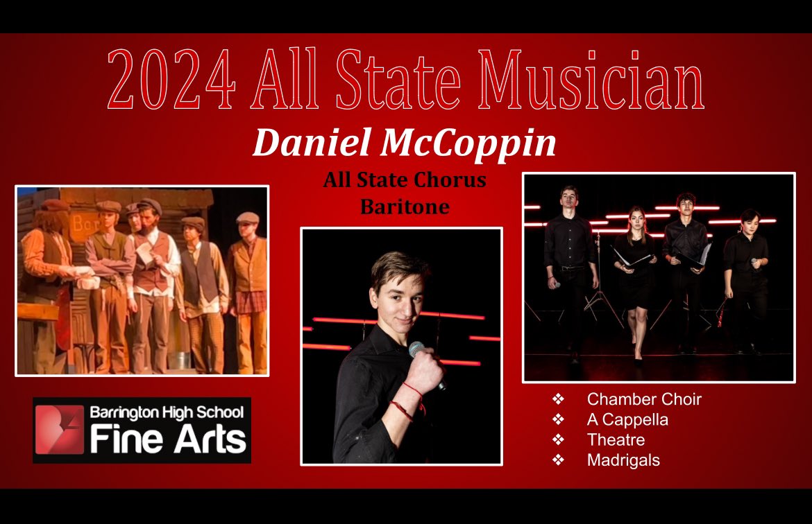 Barrington 220 Fine Arts (@220arts) on Twitter photo Congratulations to Daniel D., Alex, Ethan, & Daniel M. on being selected to perform this week as All State Musicians! We are so proud of your hard work and musical accomplishments! Thank you for representing <a href="/BarringtonHS220/">Barrington High School</a> Fine Arts so well! Congratulations to Daniel D., Alex, Ethan, & Daniel M. on being selected to perform this week as All State Musicians! We are so proud of your hard work and musical accomplishments! Thank you for representing <a href="/BarringtonHS220/">Barrington High School</a> Fine Arts so well!