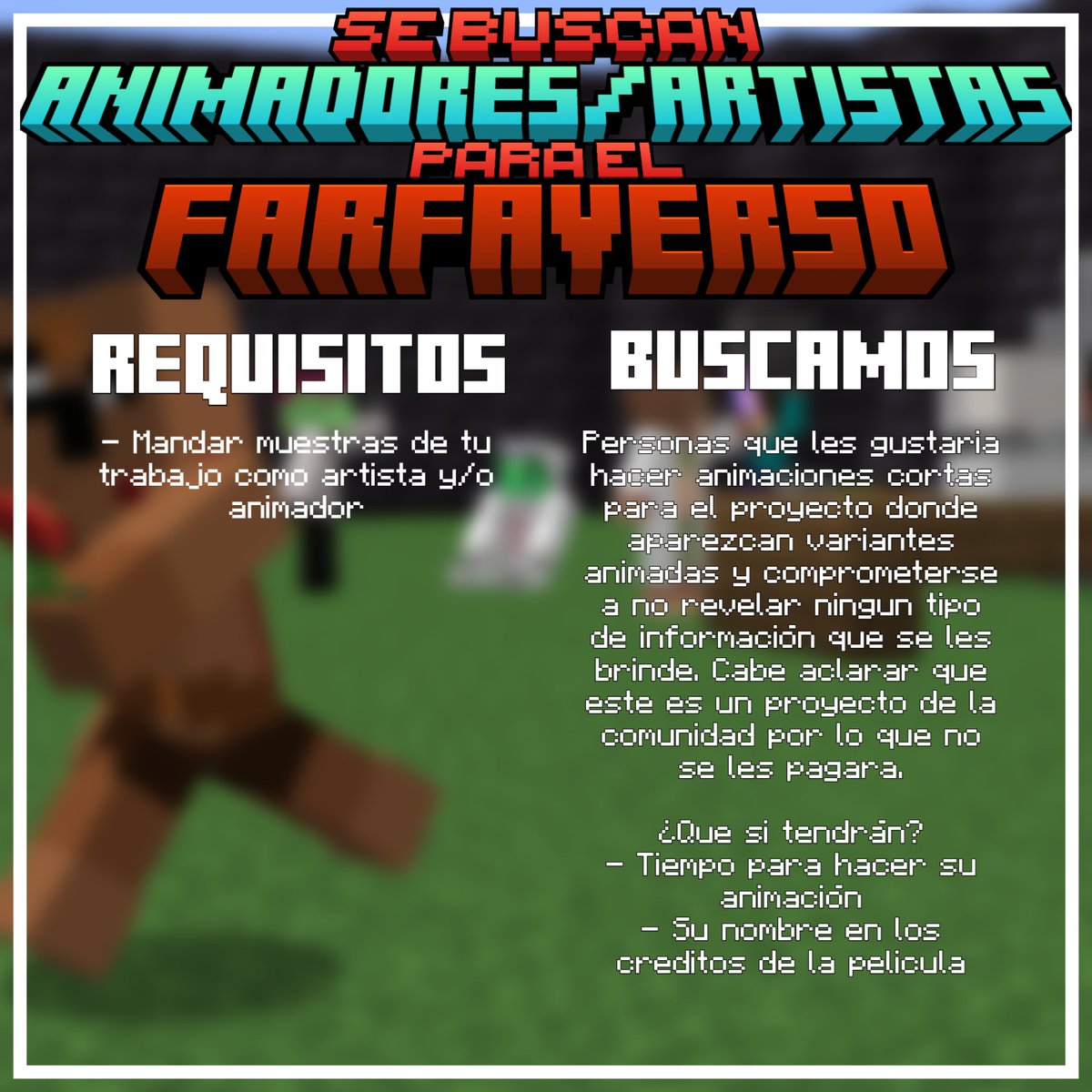 SE BUSCAN ARTISTAS Y ANIMADORES

En la película tenemos planeado que aparezcan múltiples variantes animadas del multiverso, y nos gustaría que esas variantes fueran sus diseños únicos de Farfadox!

Aquí debajo voy a dejar el link de un archivo drive con todos los detalles