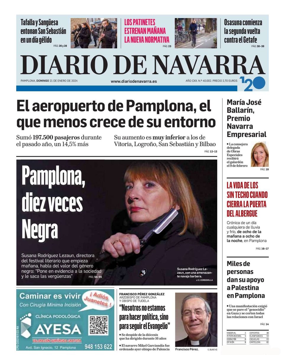 Infinitas gracias a <a href="/DiariodeNavarra/">Diario de Navarra</a> y a Laura Puy por esta espectacular portada y por la entrevista de páginas interiores. La foto de J.C. Cordovilla es impresionante, ¡te has superado! 
<a href="/PamplonaNegra/">Pamplona Negra</a> ya está en marcha, mañana abrimos las puertas de <a href="/baluarte/">Baluarte</a>, ¡os esperamos!