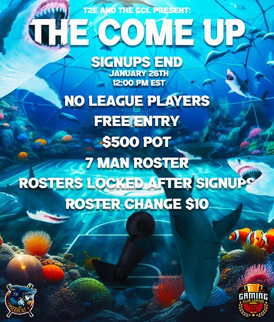 TheGCL__'s tweet image. “The Come Up”

@T2E_SportsLG and @TheGCL__ are partnering to host a FREE ENTRY 5v5 Tournament! 

🔹No League Players
🔹$500 pot
🔹7 man roster 

➡️Registration Link: tinyurl.com/TheComeUp5v5

▶️Join Discord to get your role! discord.gg/gaming-club-le…