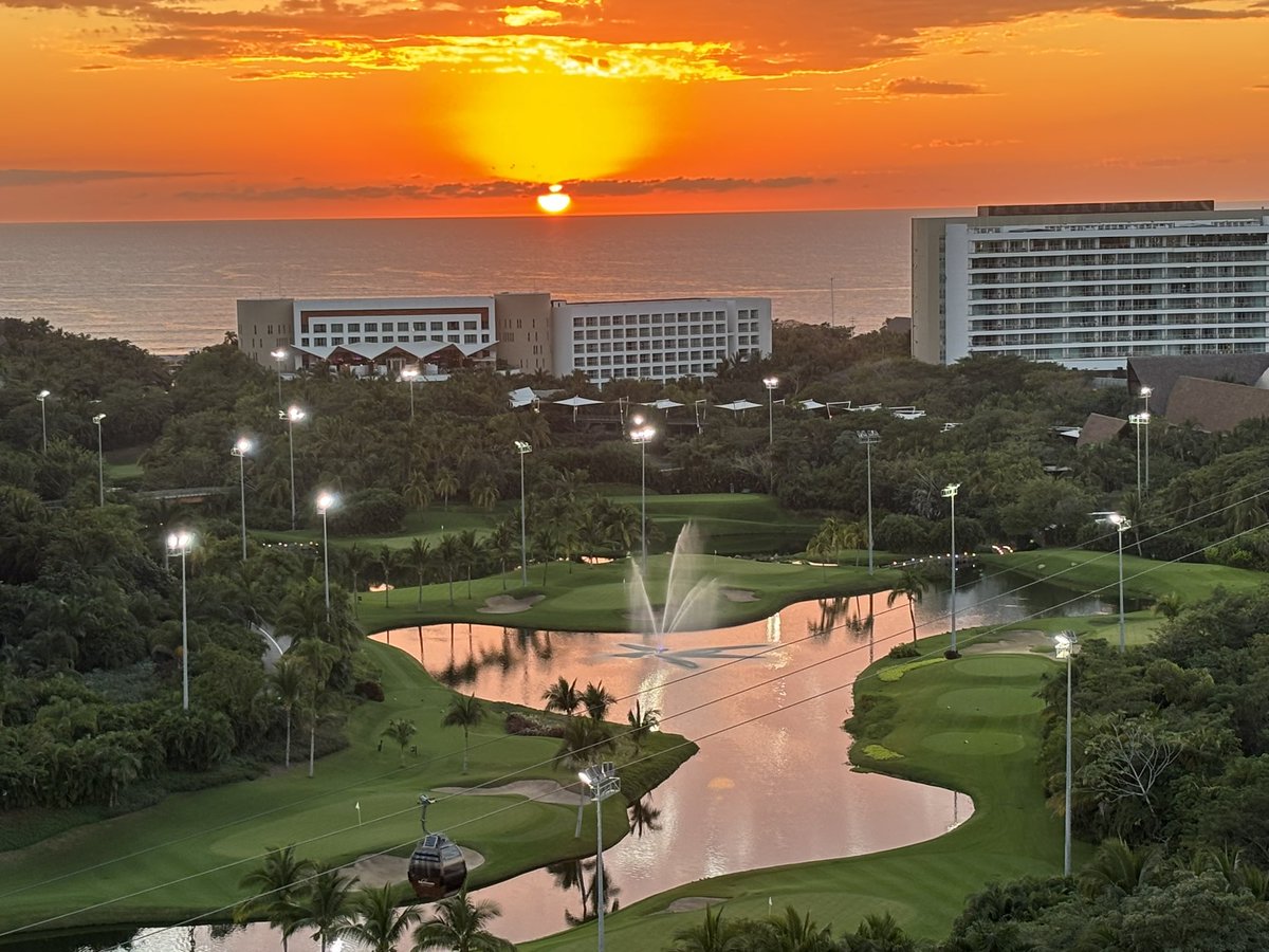 The Lakes Course just as the sun is setting and the lights are coming on! #golf #golfaficionado #golftravel #PuertoVallarta #sunset