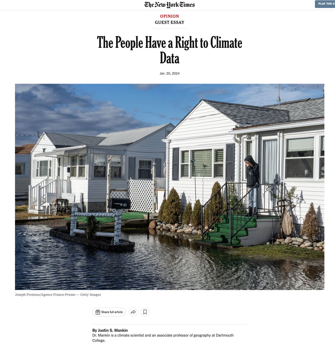 Climate communists are now coming for data collected and curated by privately owner weather outfits. Dartmouth prof Justin Mankin: 'The privatization of climate information is already upending my professional community...' nytimes.com/2024/01/20/opi…